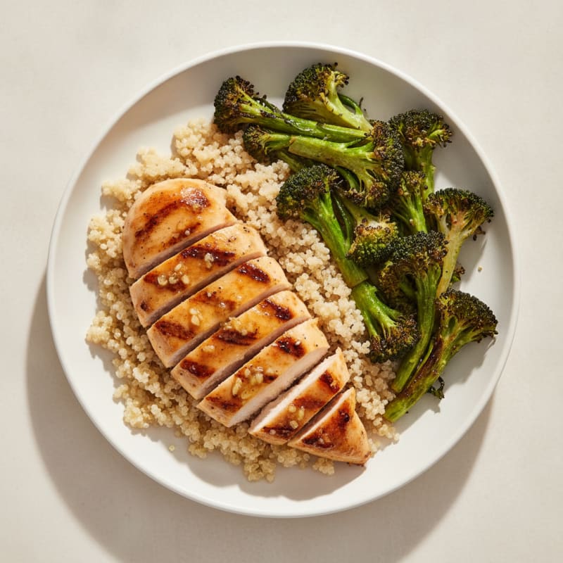 Grilled Chicken Breast with Quinoa and Roasted Broccoli