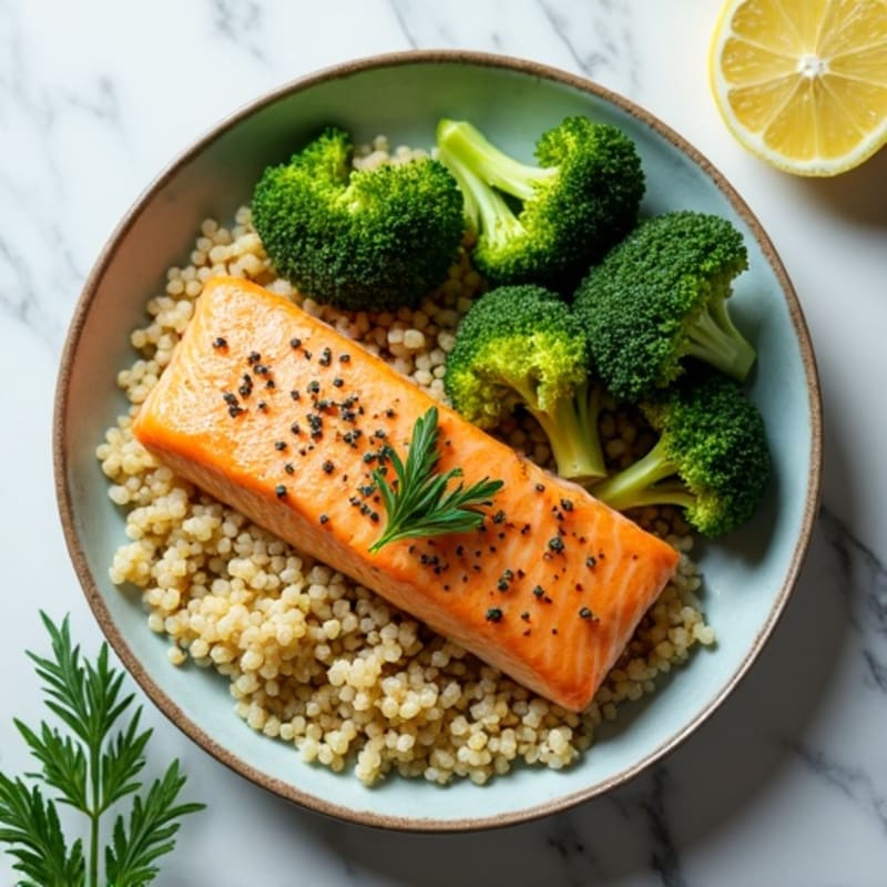 Lemon Herb Grilled Salmon with Quinoa and Steamed Broccoli