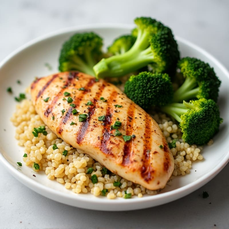 Grilled Chicken Breast with Roasted Broccoli and Quinoa
