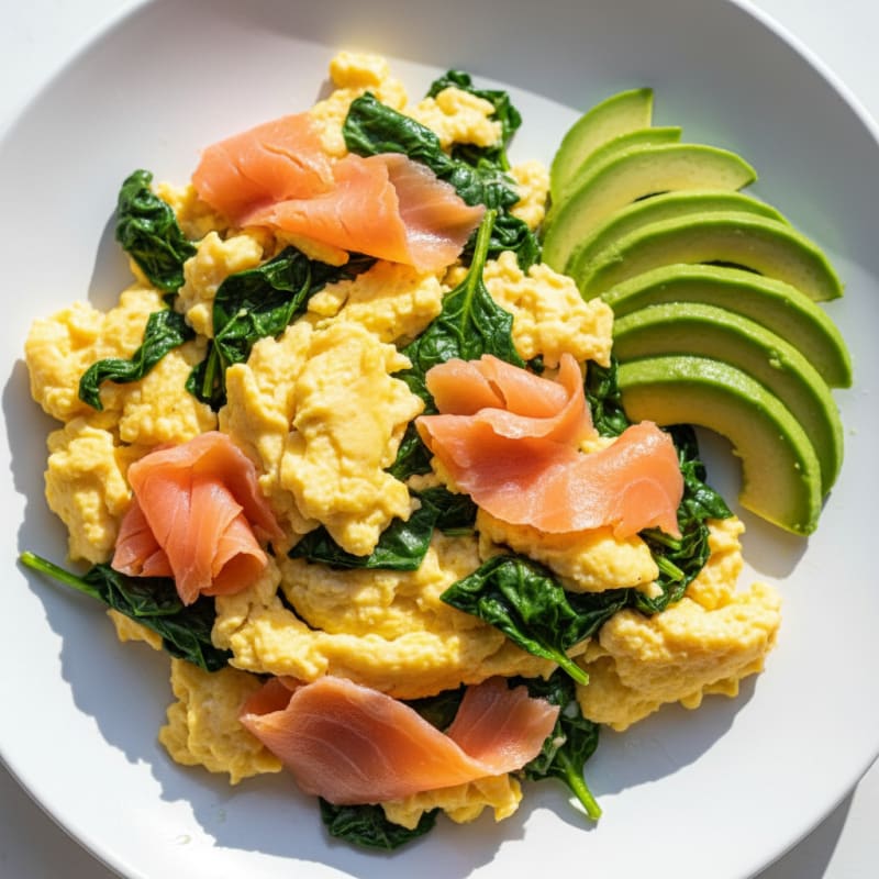 Fluffy Scrambled Eggs with Smoked Salmon and Spinach