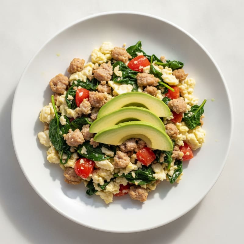 Egg White and Turkey Sausage Scramble with Spinach and Tomato