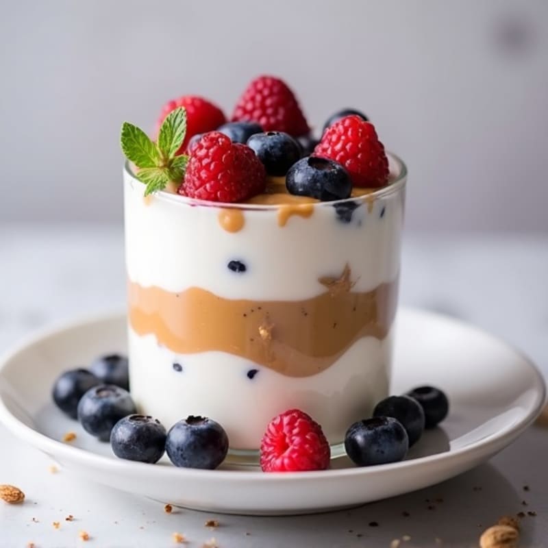 Greek Yogurt Protein Parfait with Almond Butter and Berries