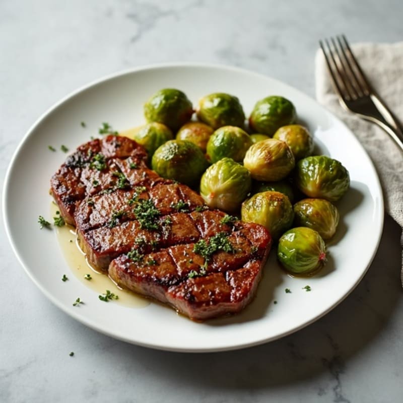 Garlic-Herb Pan Seared Steak with Roasted Brussels Sprouts
