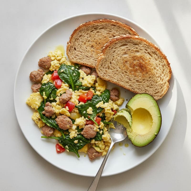 Egg White Scramble with Turkey Sausage and Spinach