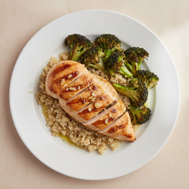 Grilled Chicken Breast with Quinoa and Roasted Broccoli