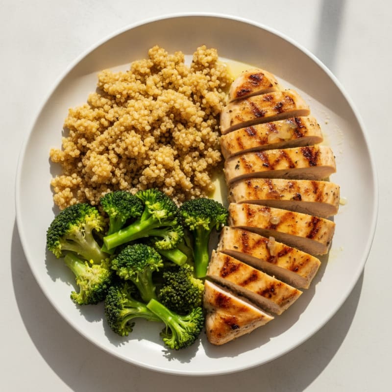 Grilled Chicken Breast with Quinoa and Steamed Broccoli