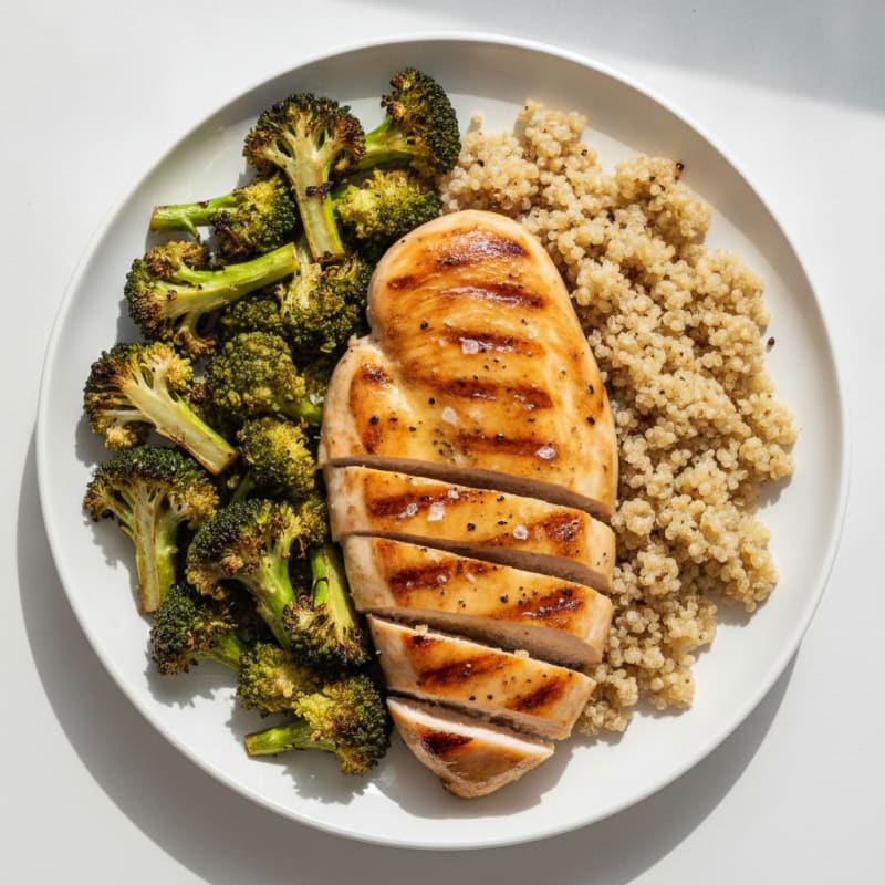 Grilled Chicken Breast with Roasted Broccoli and Quinoa