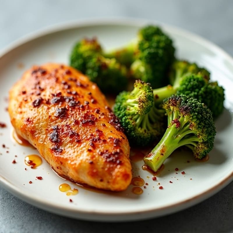 Crispy Baked Sweet and Spicy Ginger Garlic Chicken with Roasted Broccoli