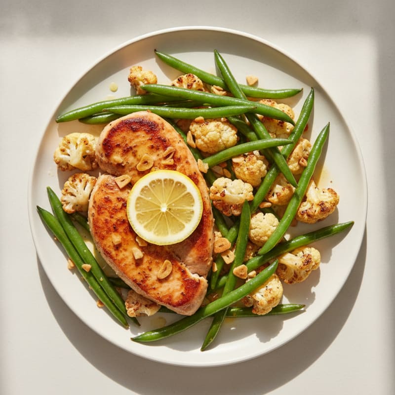 Seared Turkey Breast with Roasted Cauliflower and Green Beans
