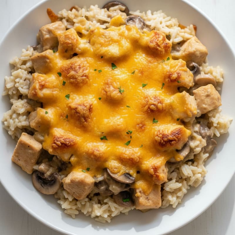 Chicken and Rice Bake with Creamy Mushroom Sauce