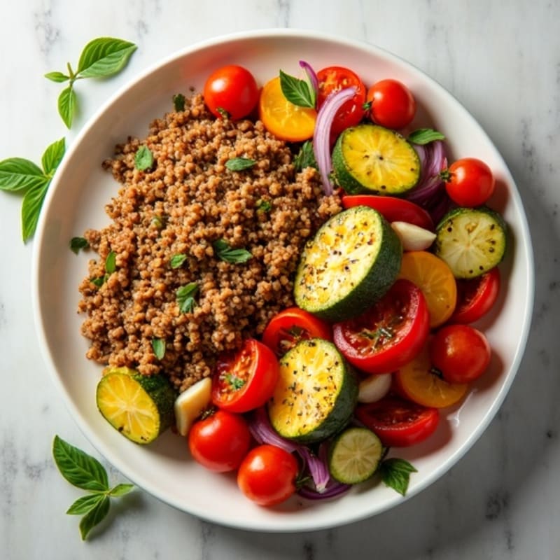 Garlic Herb Ground Turkey and Roasted Vegetable Skillet