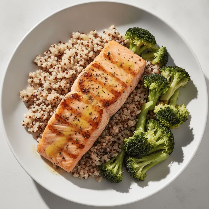 Grilled Salmon with Steamed Broccoli and Quinoa
