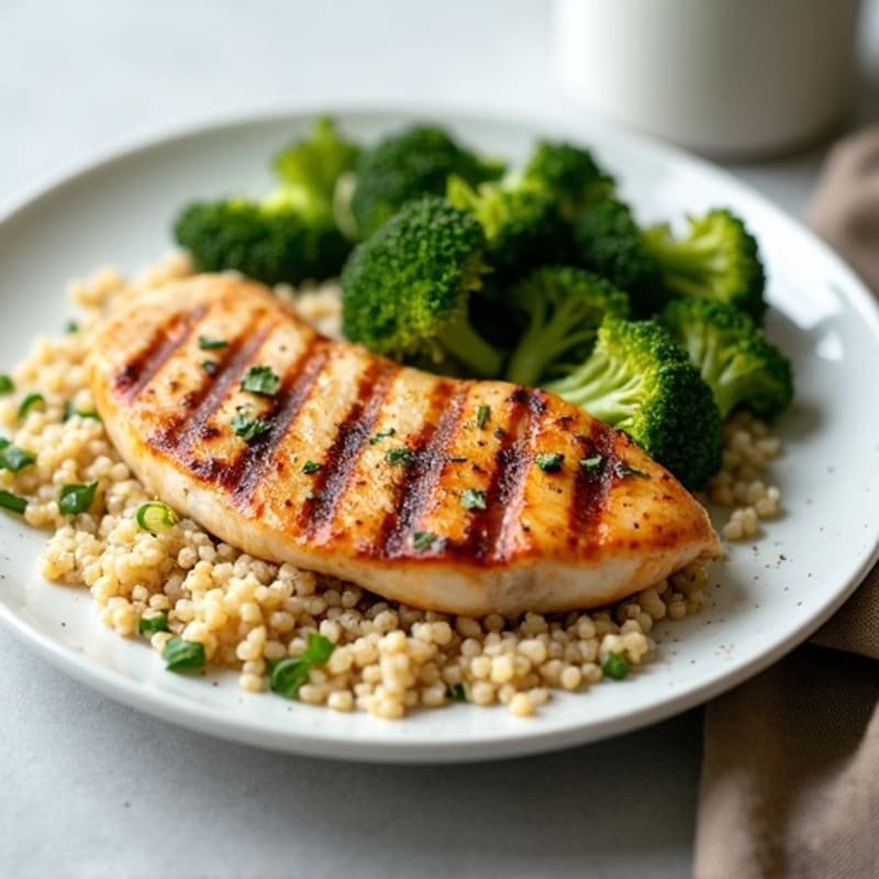 Grilled Chicken Breast with Quinoa and Roasted Broccoli