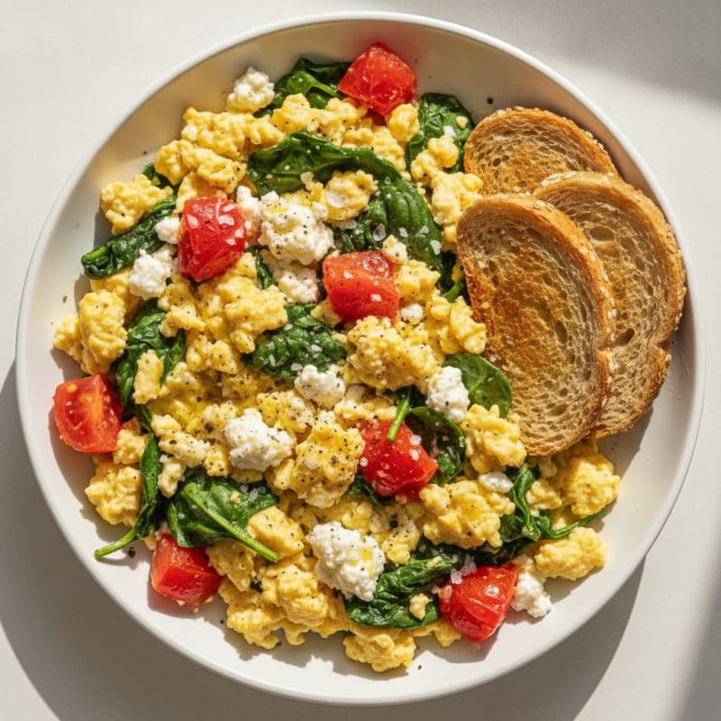 Spinach Tomato Cottage Cheese Scramble