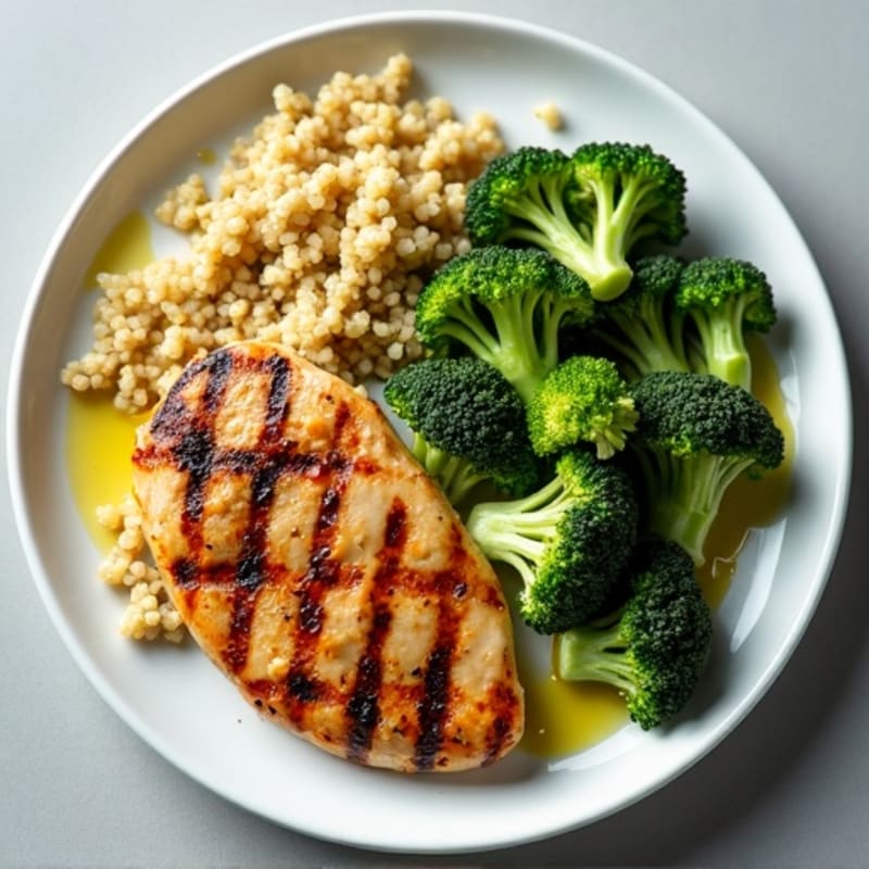 Grilled Chicken Breast with Roasted Broccoli and Quinoa