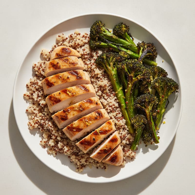 Grilled Chicken Breast with Quinoa and Roasted Broccoli