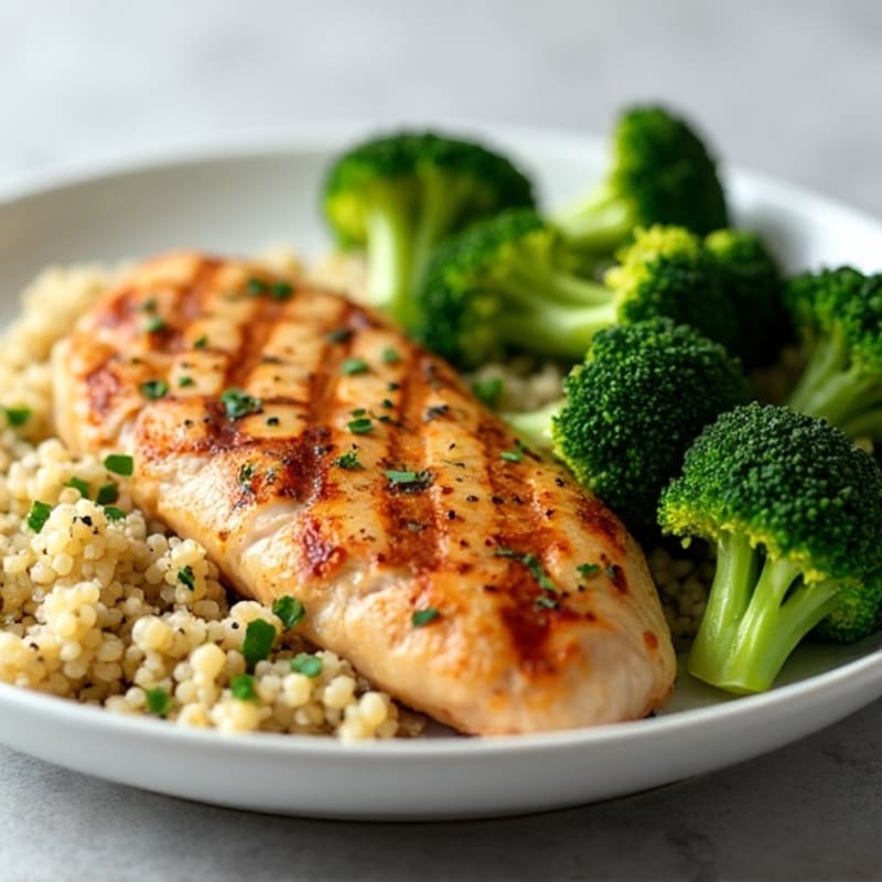 Grilled Chicken Breast with Quinoa and Roasted Broccoli