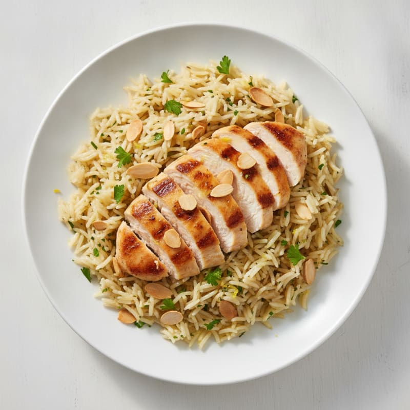Lemon Herb Rice Pilaf with Toasted Almonds and Chicken
