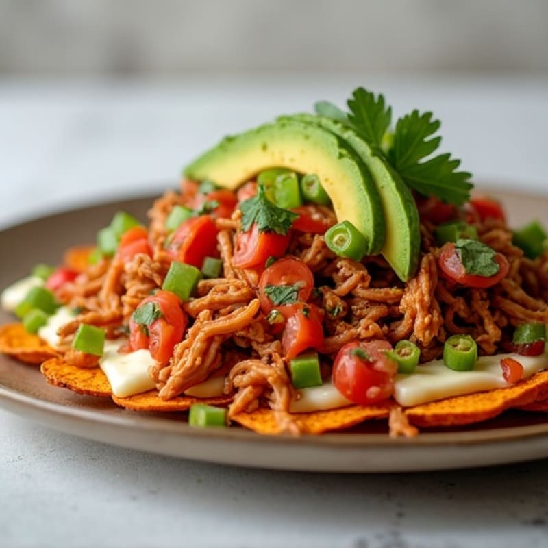 Crispy Sweet Potato Nachos with Pulled Pork