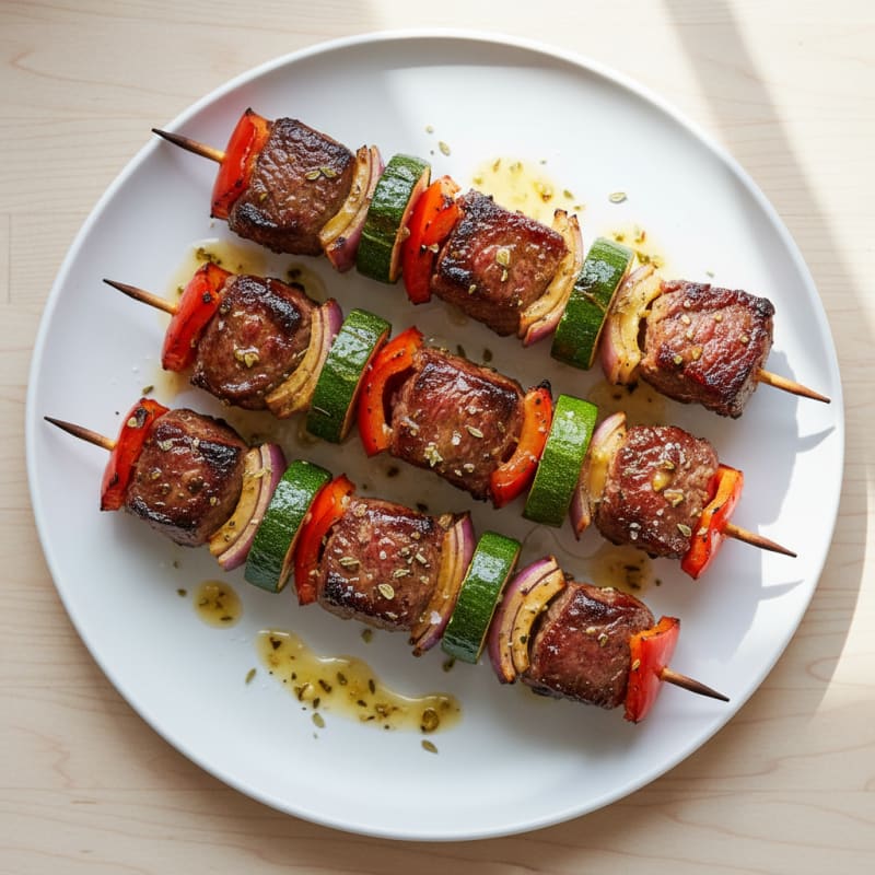 Charred Steak and Zesty Vegetable Skewers