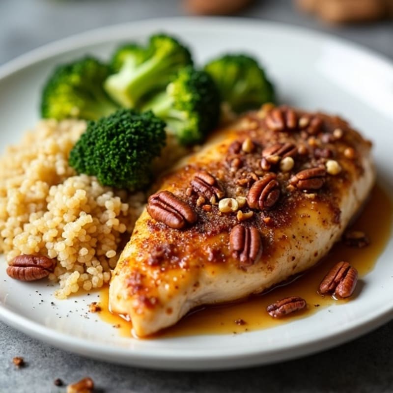 Maple-Glazed Pecan Crusted Chicken with Quinoa and Roasted Broccoli