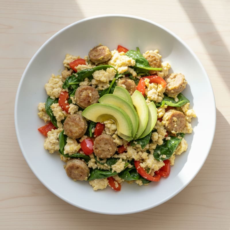 Egg White Veggie Scramble with Turkey Sausage