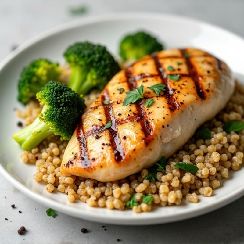 Grilled Chicken Breast with Quinoa and Roasted Broccoli