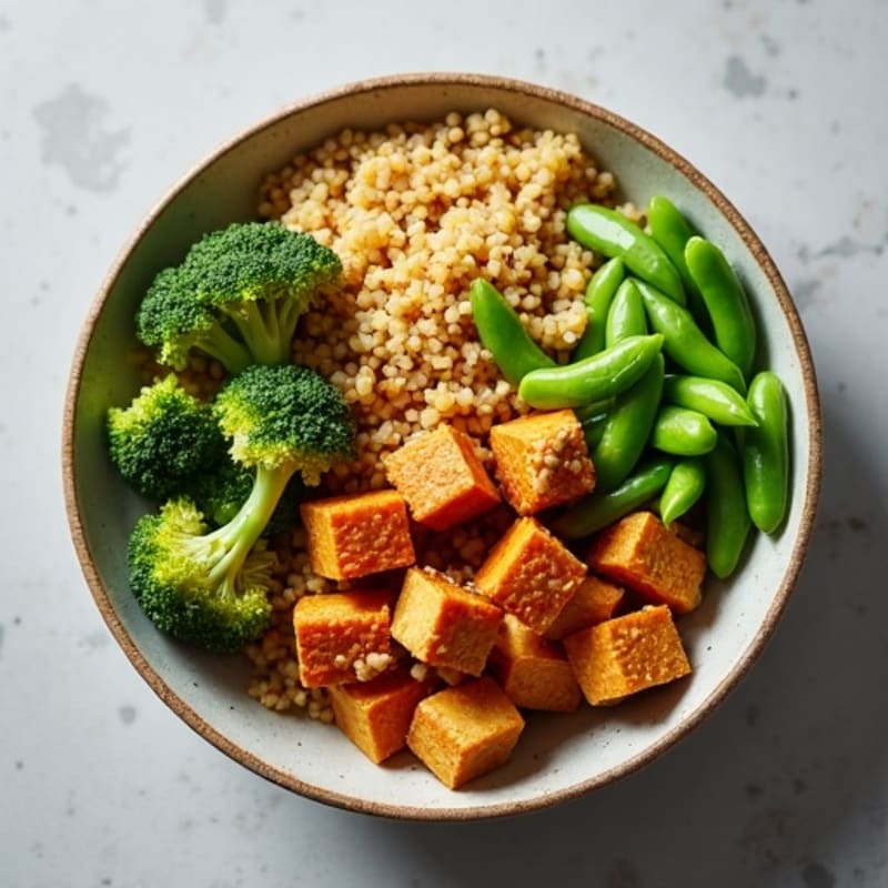 Crispy Tofu and Quinoa Power Bowl with Roasted Broccoli