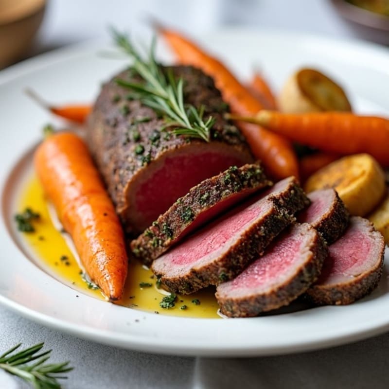 Herb-Crusted Venison Loin with Roasted Root Vegetables