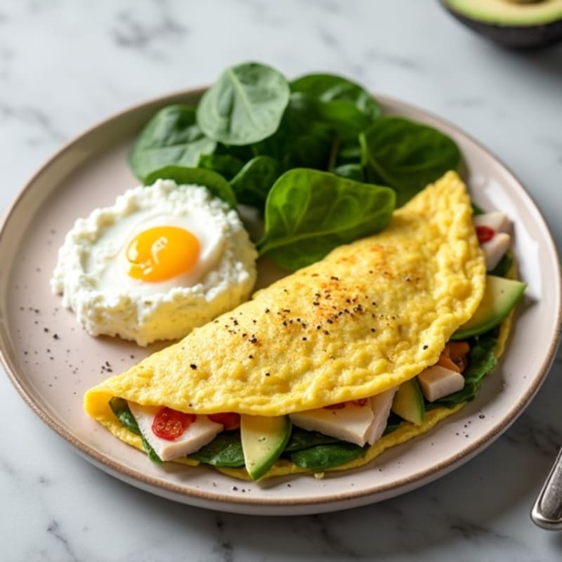 Egg White Spinach Omelette with Cottage Cheese and Sliced Turkey