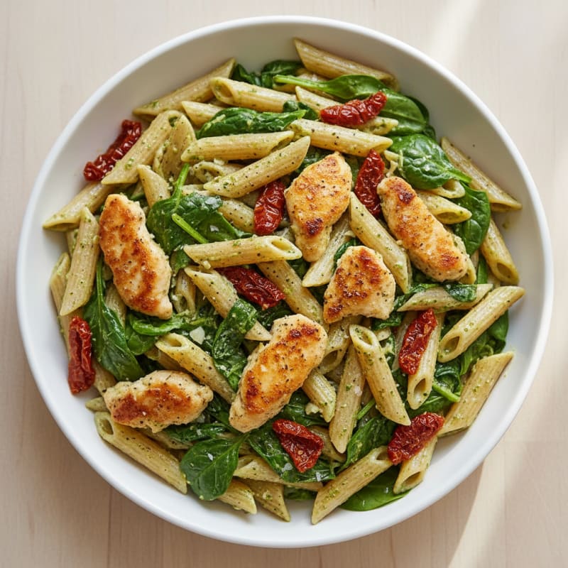 Creamy Pesto Chicken and Sun-Dried Tomato Pasta