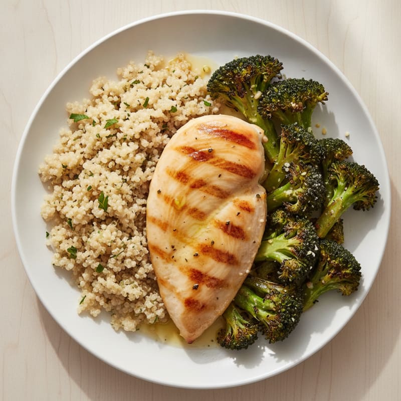 Grilled Chicken Breast with Quinoa and Roasted Broccoli