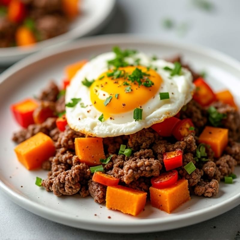 Savory Lean Ground Beef and Sweet Potato Hash