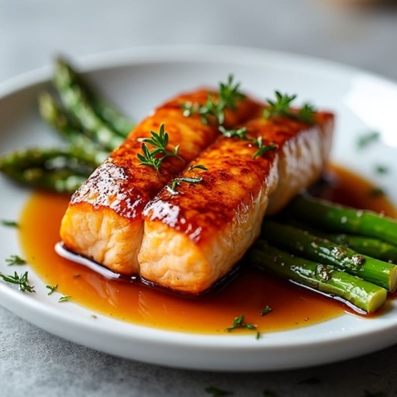 Sticky Date-Glazed Salmon with Crispy Roasted Asparagus