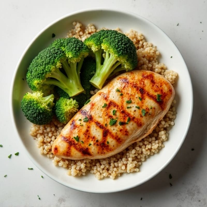 Grilled Chicken Breast with Roasted Broccoli and Quinoa