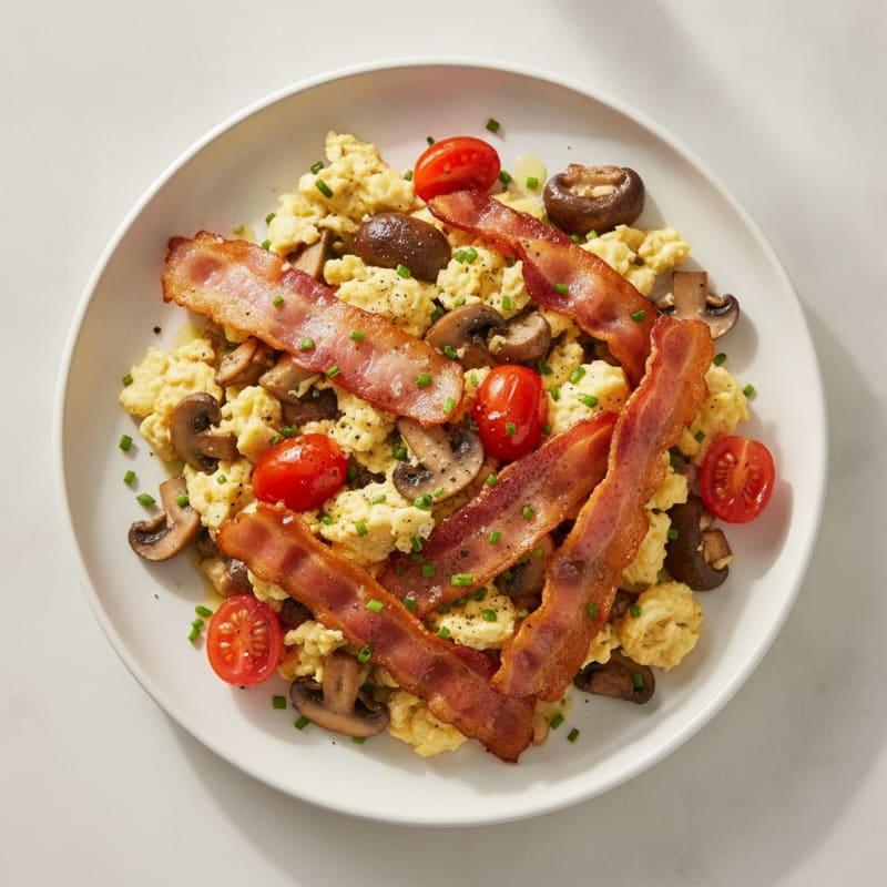 Savory Mushroom and Turkey Bacon Scramble