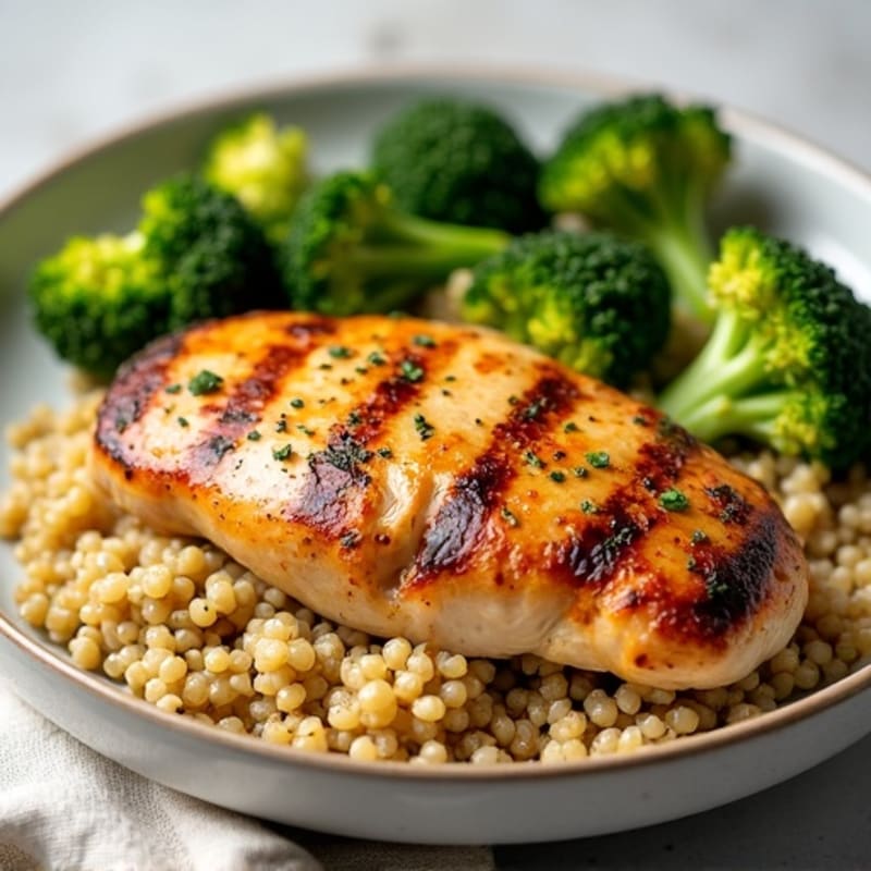 Grilled Chicken Breast with Quinoa and Roasted Broccoli