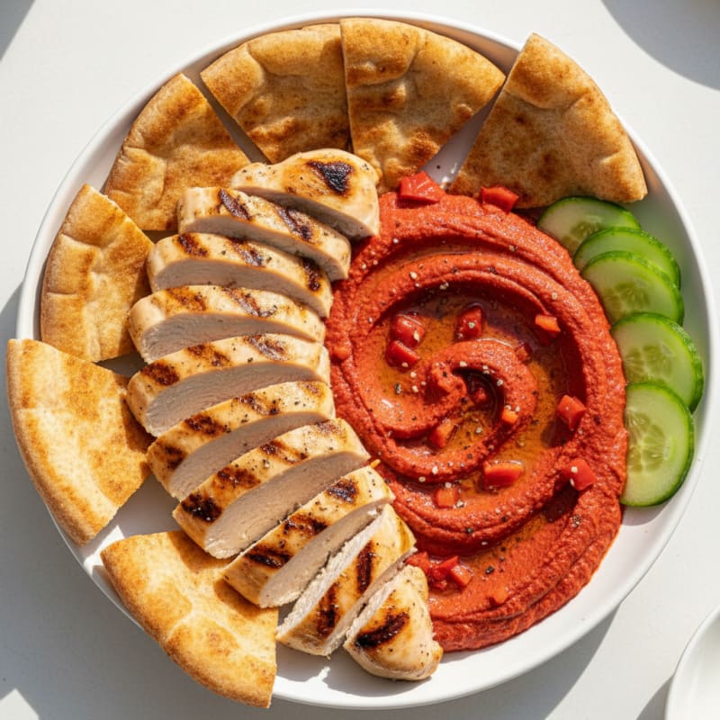 Roasted Red Pepper Hummus with Toasted Pita