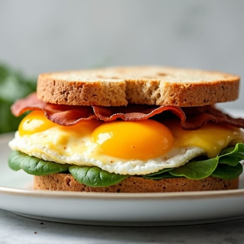 Healthy Fluffy Egg Sandwich with Fresh Spinach