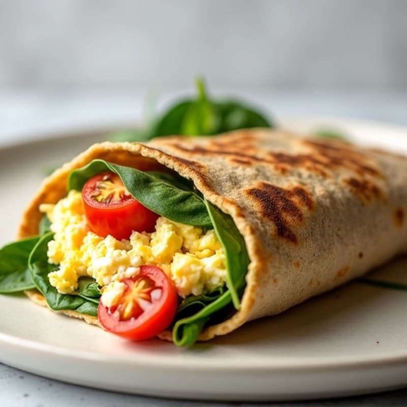 Egg White Spinach Scramble with Cottage Cheese and Cherry Tomatoes Wrap