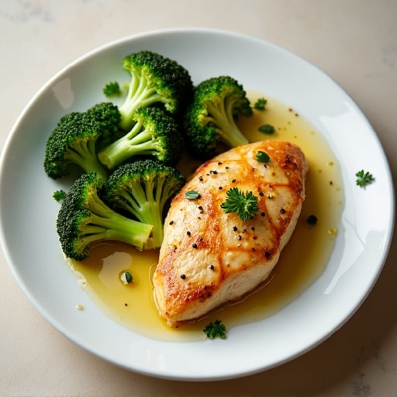 Lemon Garlic Pan Seared Chicken with Roasted Broccoli