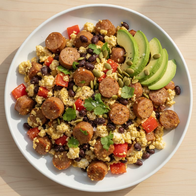 Skillet Jalapeño Cheddar Bratwurst Scramble