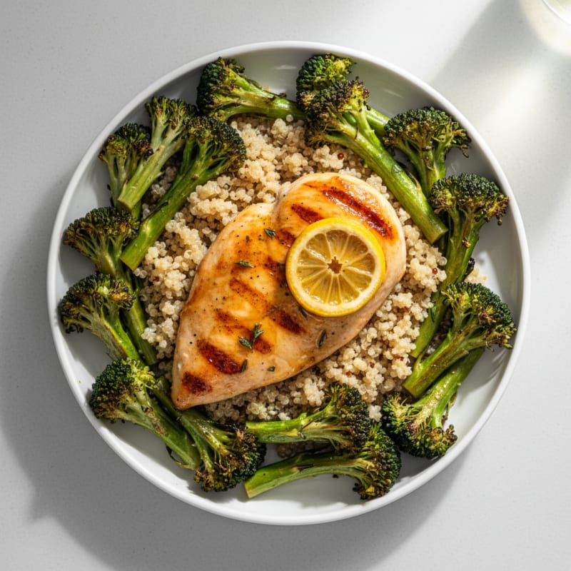 Grilled Chicken Breast with Quinoa and Roasted Broccoli