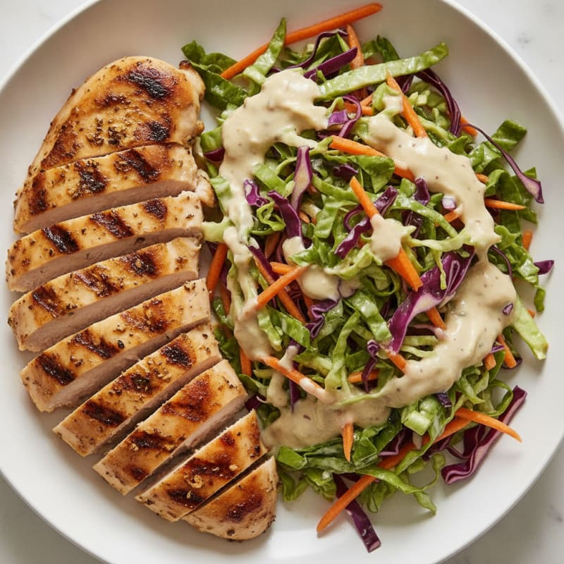 Grilled Chicken Breast with Crunchy Cabbage Slaw