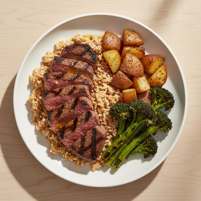 Grilled Steak and Brown Rice Bowl with Roasted Broccoli