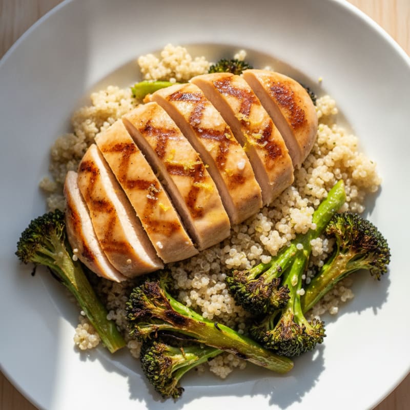 Grilled Chicken Breast with Quinoa and Roasted Broccoli
