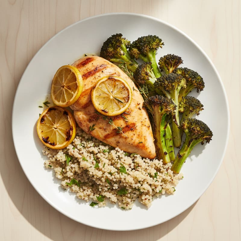 Grilled Chicken Breast with Quinoa and Roasted Broccoli