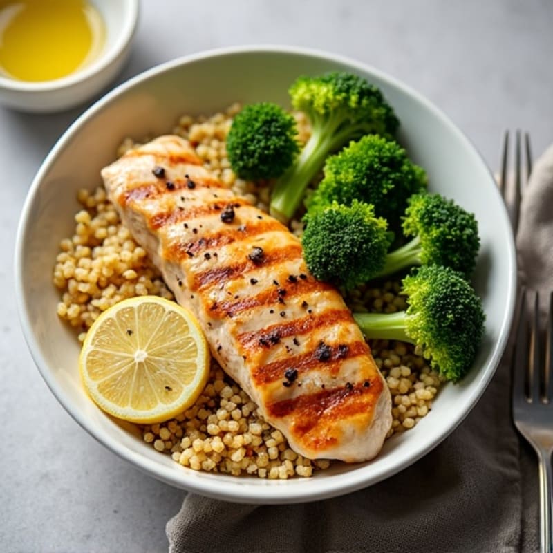 Grilled Chicken and Quinoa Power Bowl with Roasted Broccoli
