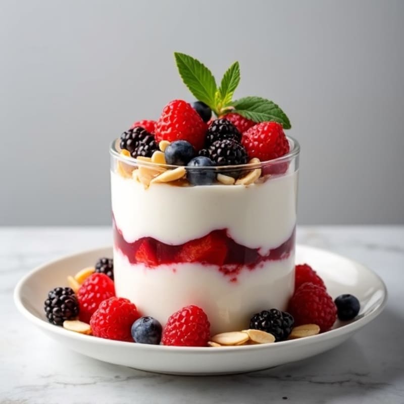 Creamy Greek Yogurt Protein Parfait with Almonds and Mixed Berries