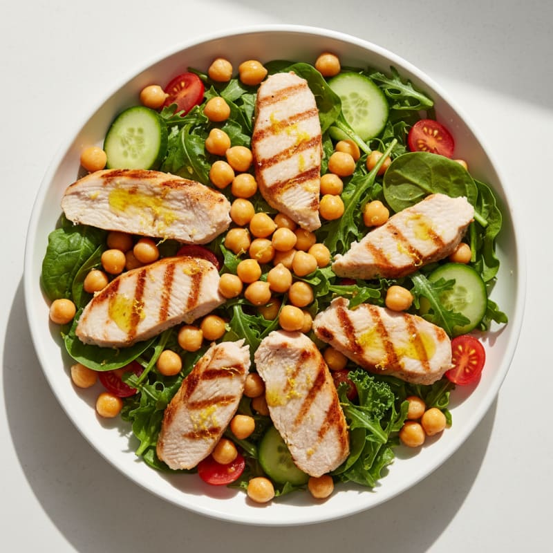 Grilled Turkey Breast Salad with Chickpeas and Mixed Greens